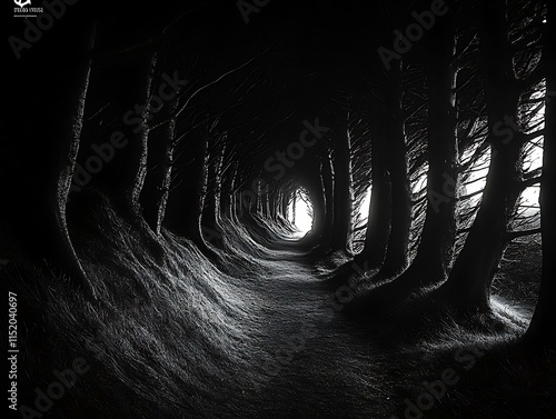 Mysterious Tunnel of Trees Black and White photo