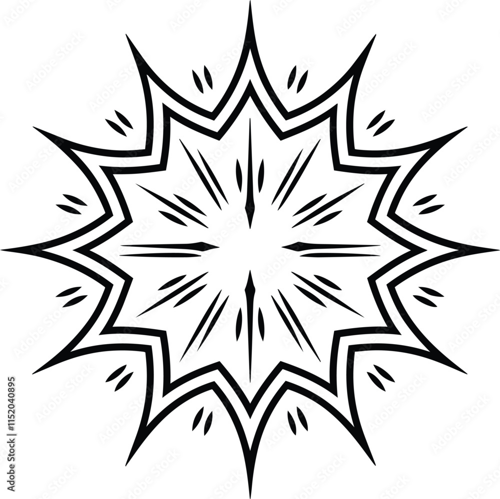 Obraz premium Simple Line Art Silhouette of a Firework in Bold Black, Isolated on a Clean White Background