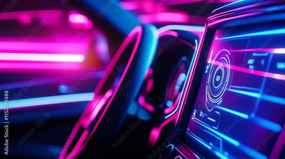 Fototapeta premium Holographic Car Dashboard with Glowing Neon Futuristic Tech Display Interface