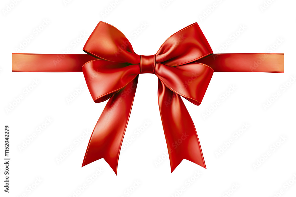 Red bow and ribbon bright satin for invitation, greeting card