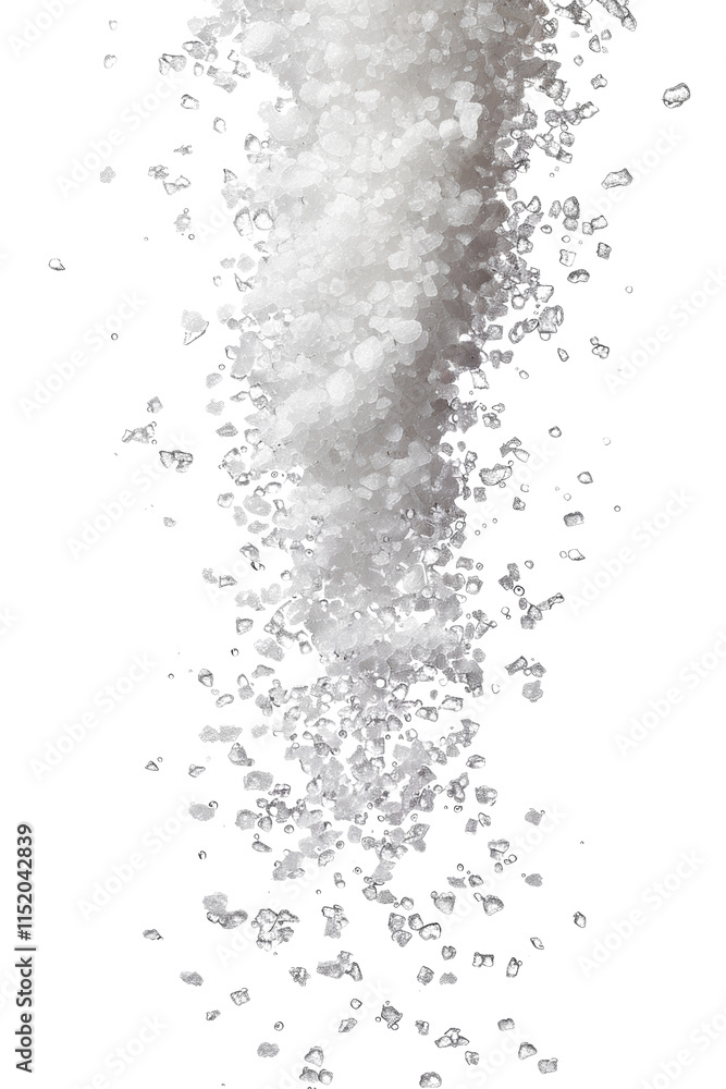 Falling grains of sea salt isolated on white or transparent background Falling grains of sea salt isolated on white or transparent background
