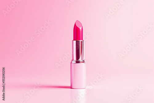 Beautiful pink lipstick on a soft pink background. 