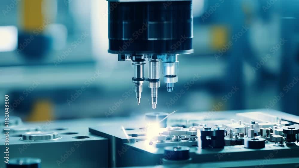 Close-up view of precision machinery in a modern manufacturing setup. Close-up view of precision machinery in a modern manufacturing setup.