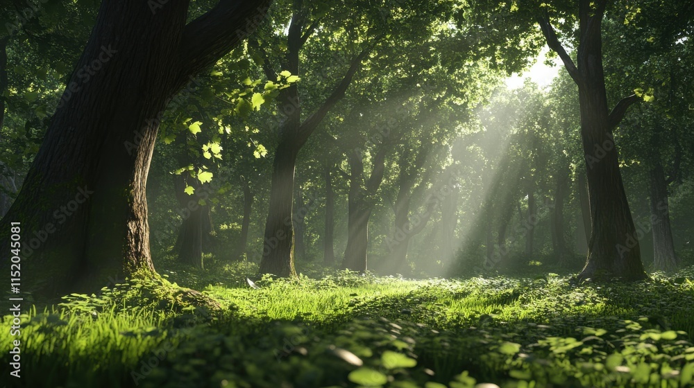 Fototapeta premium A forest with trees and grass