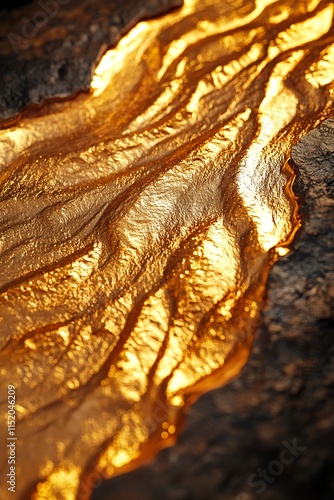 Golden molten texture resembling a glowing riverbed flowing over dark rock.