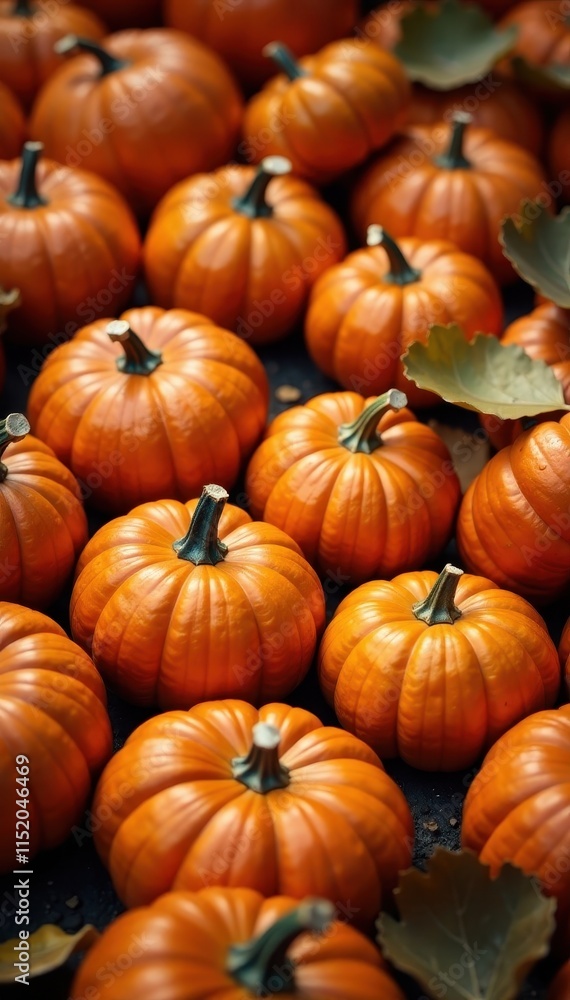 Pile of glossy pumpkins, autumnal foliage, rich colors , digital, nature Pile of glossy pumpkins, autumnal foliage, rich colors , digital, nature