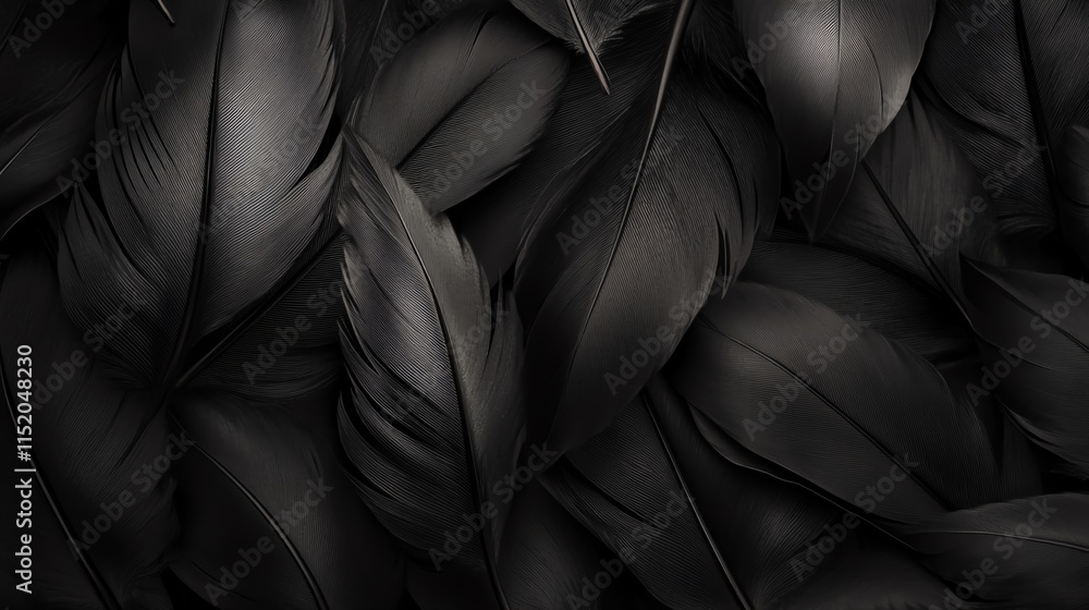 Obraz premium A close-up view of black feathers creating a textured pattern that evokes elegance and mystery.