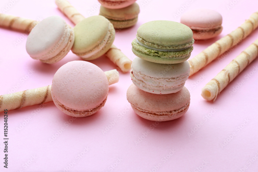 Traditional french macarons in pastel colors.
