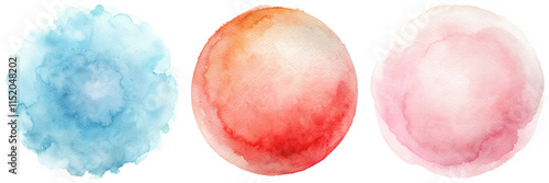 Gentle watercolor circles in cool tones evoke tranquility and artistic elegance.