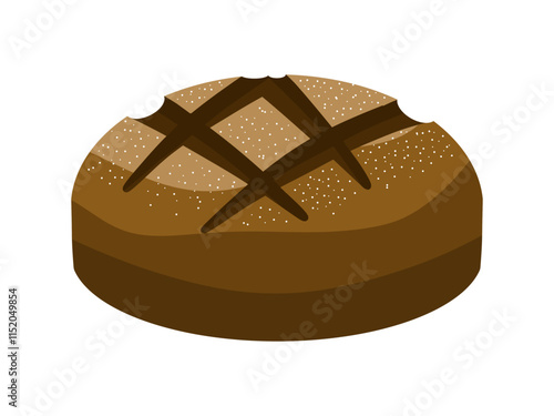 A rustic loaf of dark bread on a clean white background. A wholesome and simple representation of artisanal baking. Perfect for bakery, food, and culinary designs