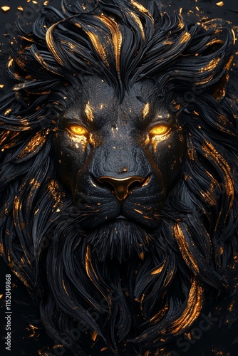 Elegant Black Lion with Golden Accents and Textured Fur