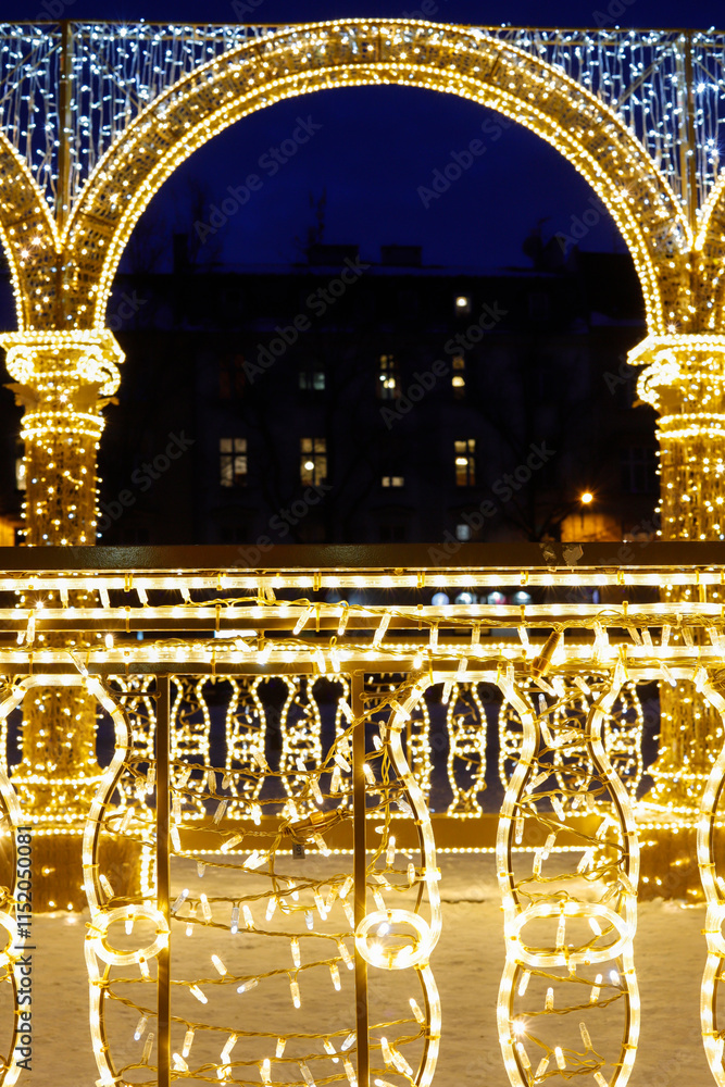 KRAKOW, POLAND - JANUARY 15, 2024: Beautiful Christmas decorations in Krakow at Plac Wolnica in the Kazimierz district.