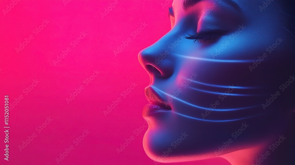 Fototapeta premium Creative Advertising Concept Featuring Face Contour and Lighting Effects