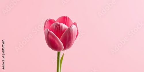 A single pink tulip blossom with delicate petals against a soft pink background, showcasing the beauty of nature's simplicity. photo