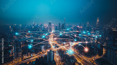 Wallpaper Mural Smart digital city with connection cyber security network reciprocity over the cityscape . future smart wireless digital city and social media networking systems that connects people within the city Torontodigital.ca