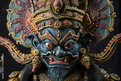 Wallpaper Mural Close up of mahakala statue, showcasing vibrant colors and intricate details, representing tibetan buddhist tradition Torontodigital.ca