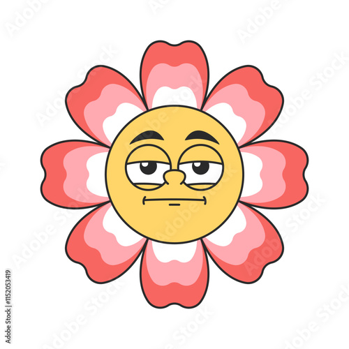Suspicious daisy flower groovy emoticon