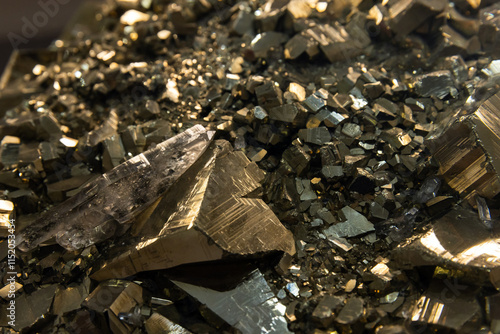 Photography Macro photo of the mineral pyrite or iron pyrite