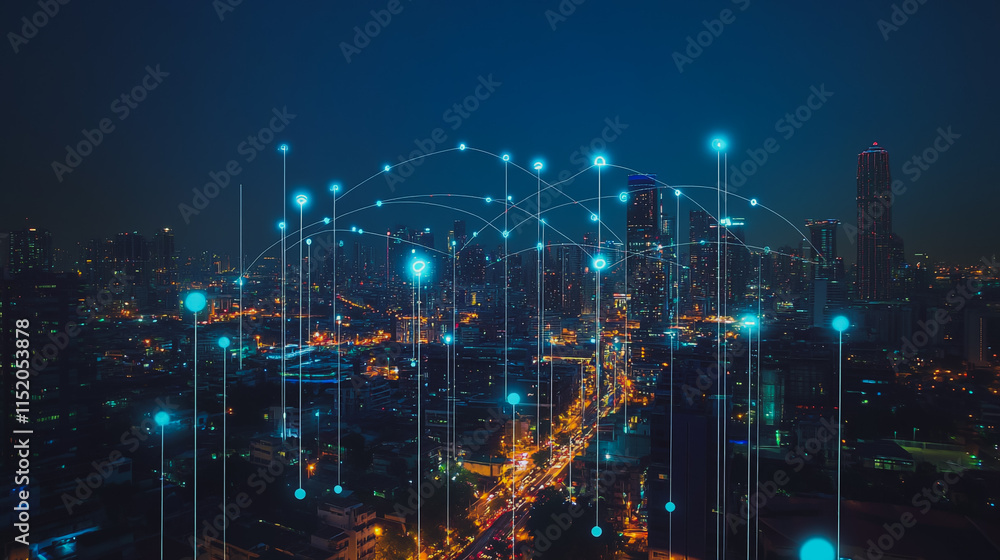 Smart digital city with connection cyber security network reciprocity over the cityscape . future smart wireless digital city and social media networking systems that connects people within the city Smart digital city with connection cyber security network reciprocity over the cityscape . future smart wireless digital city and social media networking systems that connects people within the city