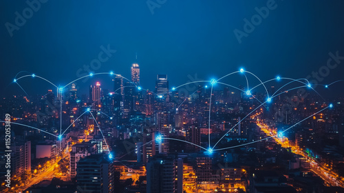 Wallpaper Mural Smart digital city with connection cyber security network reciprocity over the cityscape . future smart wireless digital city and social media networking systems that connects people within the city Torontodigital.ca