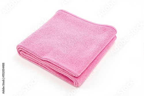 Pink microfiber cloth folded neatly on a white background.