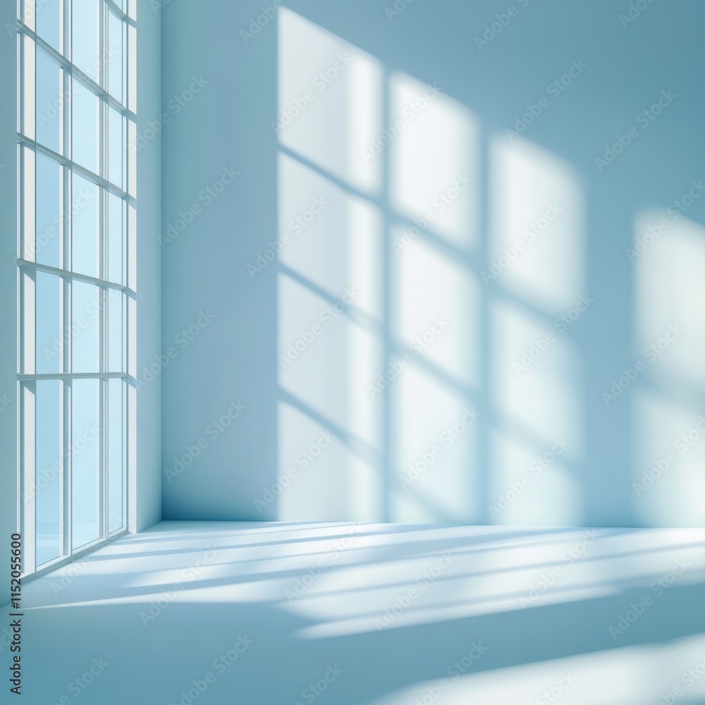 A minimalistic abstract light blue background featuring soft shadows and light filtering through windows, perfect for showcasing products with a serene and modern aesthetic. A minimalistic abstract light blue background featuring soft shadows and light filtering through windows, perfect for showcasing products with a serene and modern aesthetic.
