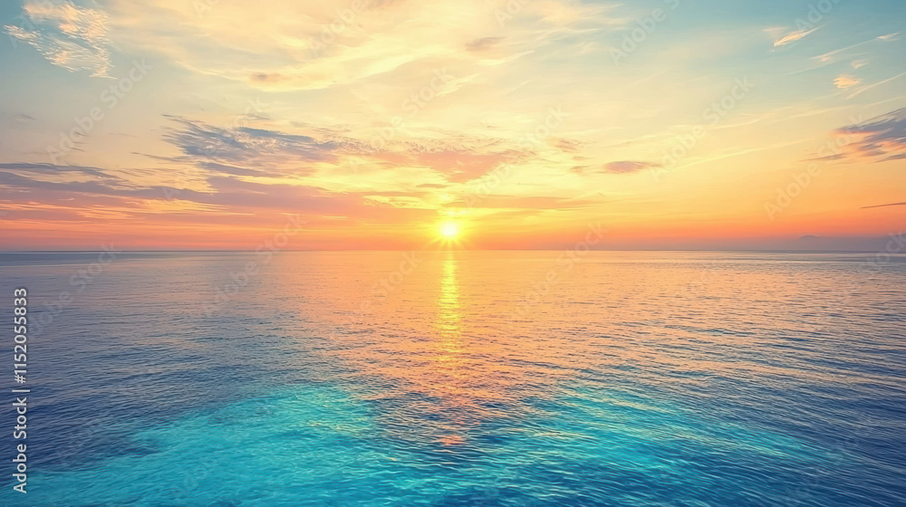 Obraz premium stunning sunset over ocean, with vibrant colors reflecting on water surface, creating serene atmosphere