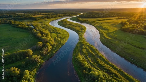 Wallpaper Mural Winding river through green valley at sunset Torontodigital.ca
