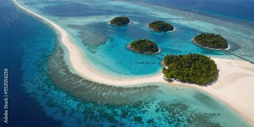 Aerial view of tropical island with coral reef photo