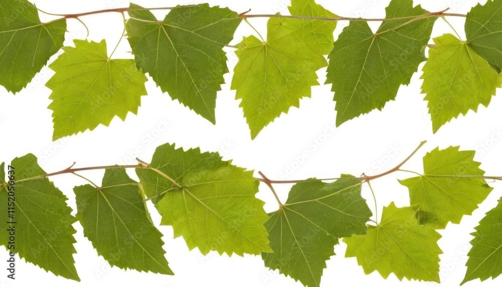 Vibrant Green Grapevine Leaves Isolated on White Background