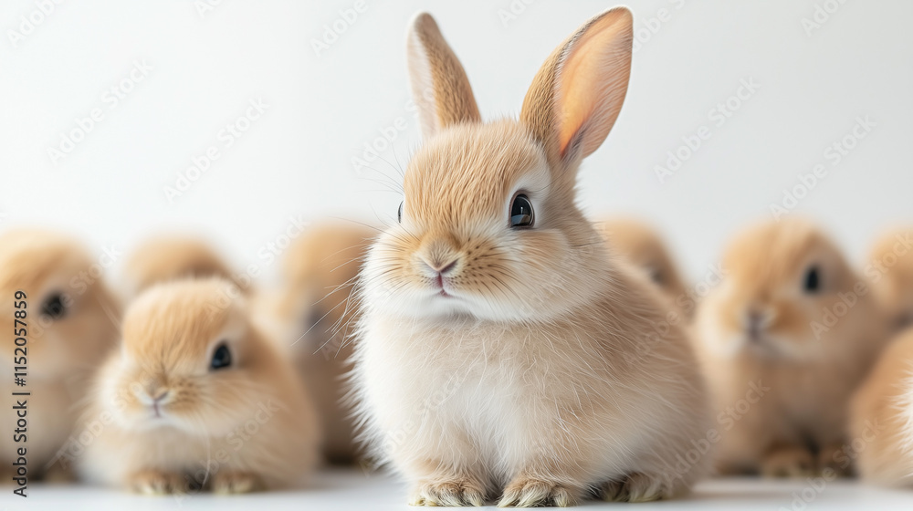 Fototapeta premium Lovely baby bunnies posing on white background easter