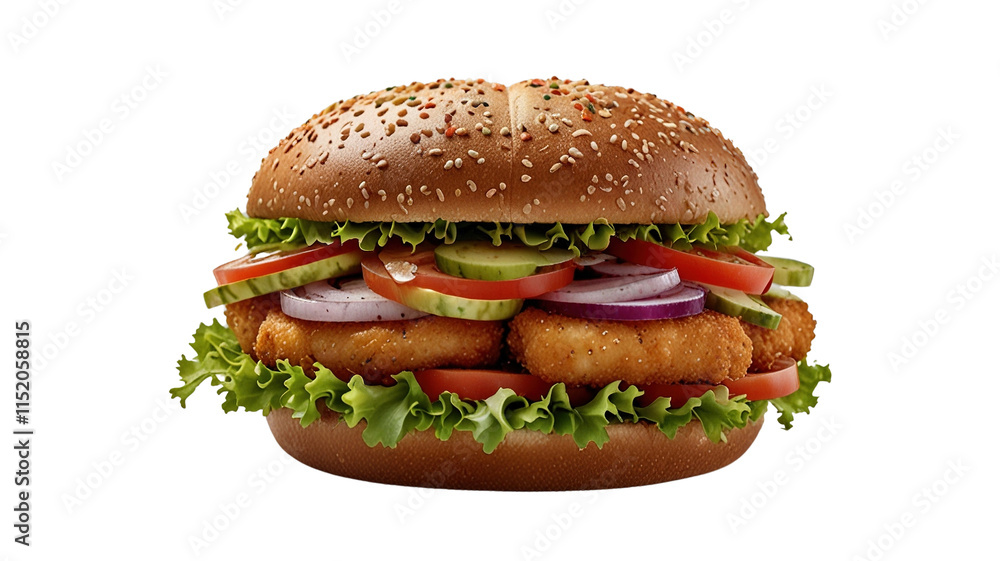 PNG Crispy Fish Sandwich with Toppings, Isolated PNG Crispy Fish Sandwich with Toppings, Isolated