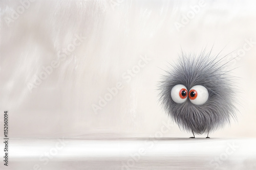 Monstre gris mignon sur fond clair pour carte de vœux