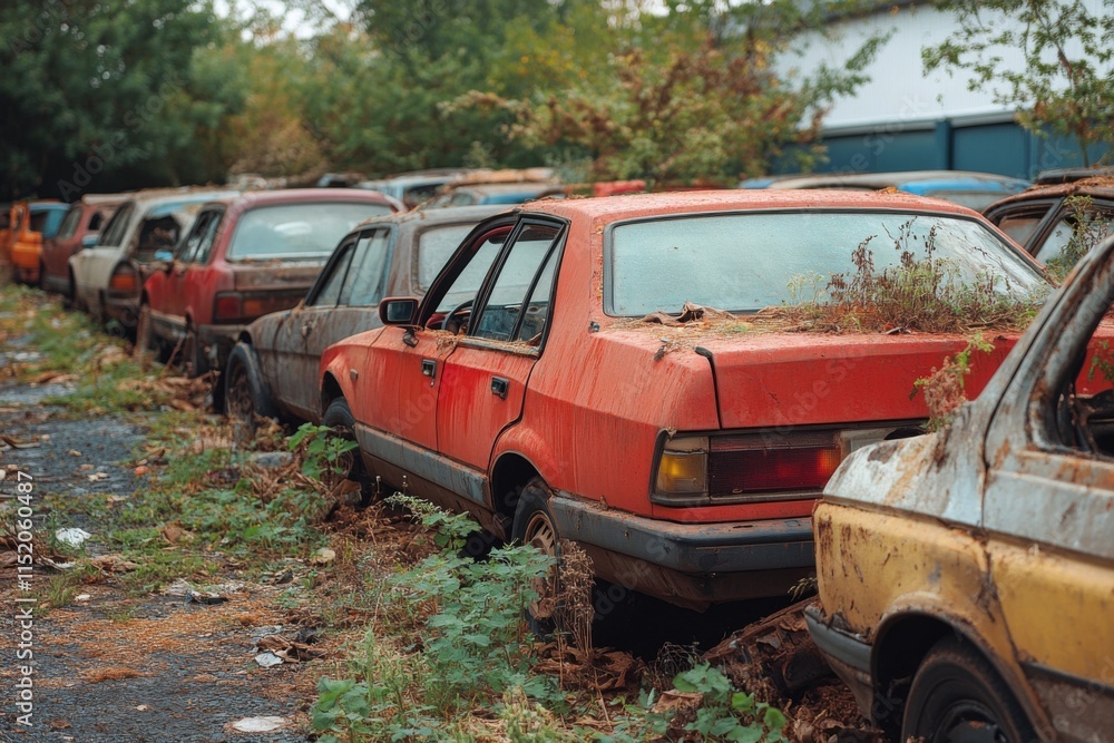 Rusty old cars abandoned in a grassy field Rusty old cars abandoned in a grassy field