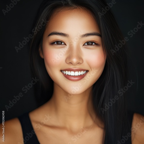 A portrait of a beautiful young Latin woman smiling, capturing her charm and elegance. photo