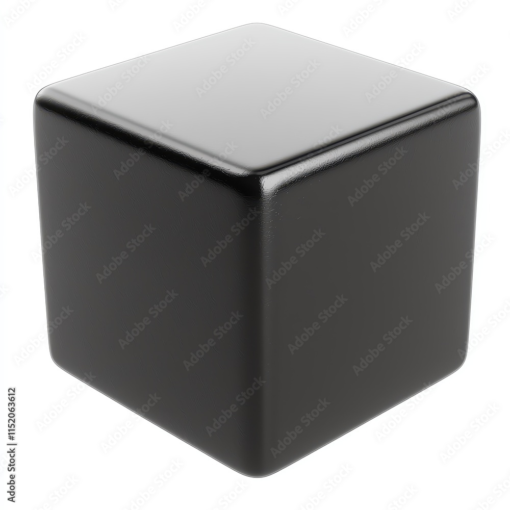A sleek black cube isolated on a white background for design applications. A sleek black cube isolated on a white background for design applications.