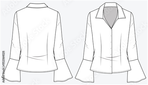 LONG SLEEVES WITH FLARED DETAIL SHIRT DESIGNED FOR WOMEN YOUNG WOMEN AND TEEN GIRLS IN VECTOR FILE