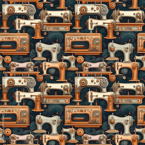 Seamless pattern featuring vintage sewing tools ideal for crafts and decoration
