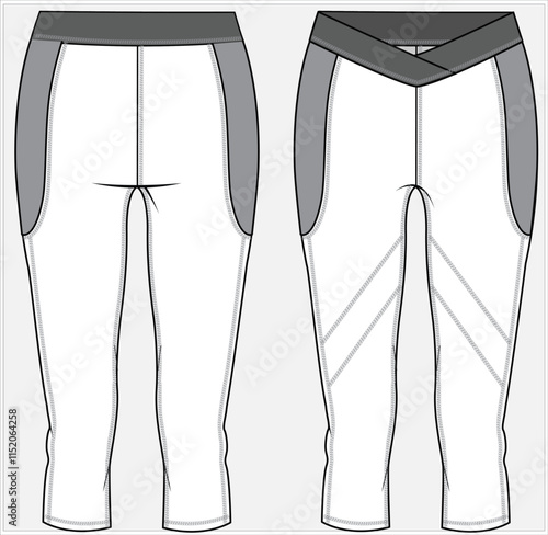 CALF LENGTH LEGGING PEDAL PUSHER WITH CUT AND SEW DETAIL DESIGNED FOR YOUNG WOMEN AND TEEN GIRLS IN VECTOR FILE