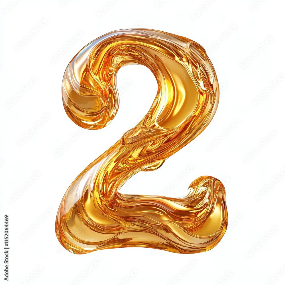 Fototapeta premium Artistic representation of the number two made with golden liquid swirls.