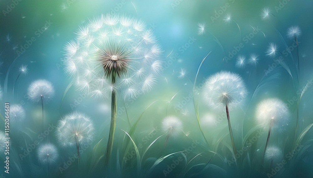 illustration of white beautiful dandelion; summer and spring background or postcard with copy space illustration of white beautiful dandelion; summer and spring background or postcard with copy space
