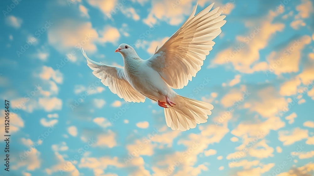 Obraz premium White Dove in Flight Against a Beautiful Sky Background