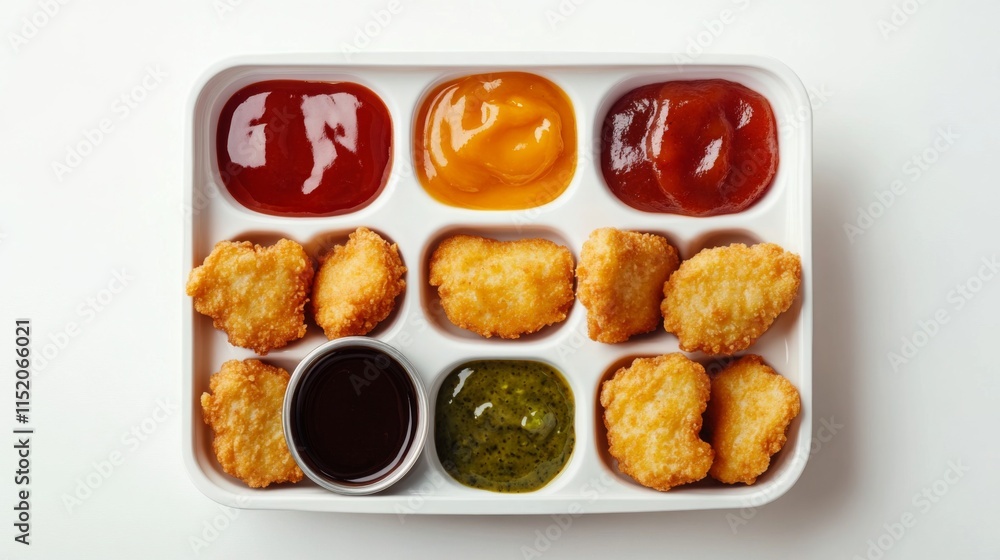 Tasty Nuggets with Dipping Sauces in Soft Lighting Tasty Nuggets with Dipping Sauces in Soft Lighting