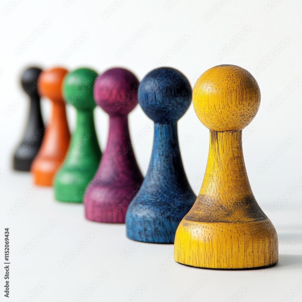 A row of colorful wooden pawns representing economic diversity and inclusion, each in a different hue to symbolize various roles and contributions within the economic landscape. A row of colorful wooden pawns representing economic diversity and inclusion, each in a different hue to symbolize various roles and contributions within the economic landscape.