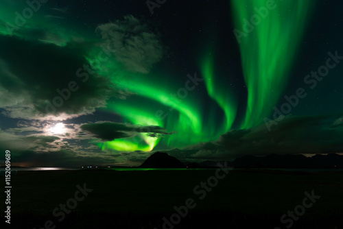 Aurora Borealis
Northern Lights
Night Sky
Winter Landscape
Celestial Phenomenon
Green and Purple Lights
Arctic Scenery
Starry Night
Natural Wonder
Icelandic Aurora