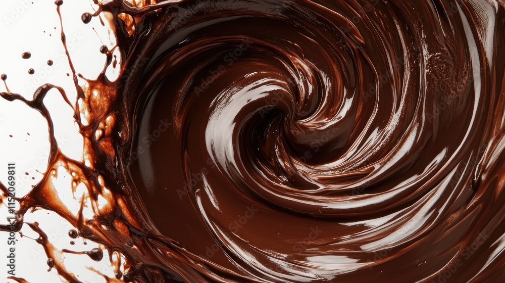 A swirling mass of rich, dark chocolate, showcasing its smooth texture and fluid motion. A swirling mass of rich, dark chocolate, showcasing its smooth texture and fluid motion.