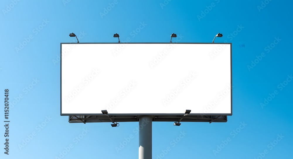 Obraz premium Outdoor pole billboard on blue sky background with mock up white screen 