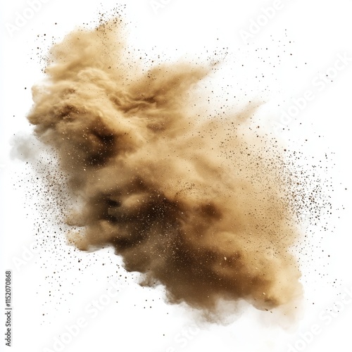 A sandstorm image featuring a cloud of sand and dust particles swirling through the air, set against a transparent background. photo