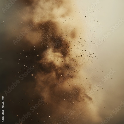 A sandstorm image featuring a cloud of sand and dust particles swirling through the air, set against a transparent background. photo