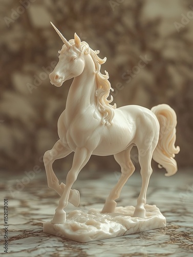 A graceful unicorn figurine crafted from faux ivory. Ideal for fantasy enthusiasts, collectors, or as a decorative piece for bookshelves or mantels. photo